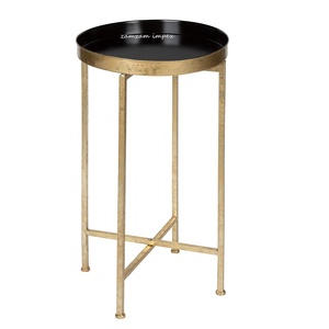 Table basse d'appoint pliable élégante et ronde en métal doré Table décorative peu encombrante pour le salon, la chambre ou le balcon - Product Image 2