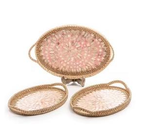 Juego de 2 bandejas de servicio de fregona natural hechas a mano, suministros decorativos para servir de Navidad, bandejas multidecorativas elegantes - Product Image 1