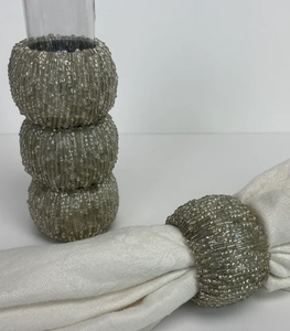 ชุดห่วงใส่ผ้าเช็ดปากประดับลูกปัดโทนสีเงินสำหรับผู้ถือ4คนเครื่องใช้บนโต๊ะอาหารสำหรับงานเลี้ยงอาหารค่ำสไตล์วินเทจ - Product Image 4