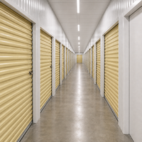 Casier de rangement modulaire intérieur beige doré avec portes à enroulement, conception pour couloir long, unité de stockage personnel pour entrepôt