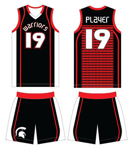 Ensemble d'uniformes de basketball entièrement sublimés, noir et rouge, sublimation pour joueur, unisexe, évacuation de l'humidité, coupe athlétique, toutes saisons - Product Image 1