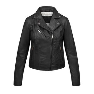 Slim Fit Motocicleta Boho Hippie Chaqueta de cuero Mujer Classic Leather Biker Jacket Piel de oveja Soft Genuine Leather - Product Image 4