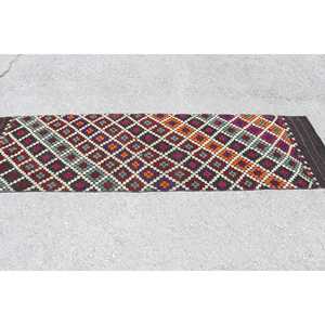 Turkish <b>Runner</b> Rug 2.5x8.6 ft, <b>Red</b> Blue Camouflage Rug Wool - Product Image 3