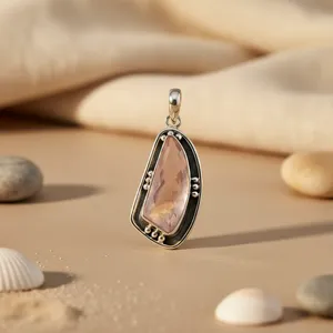Pendentif en argent 925 avec quartz rose pour femmes, pendentifs et breloques en cristal - Product Image 3