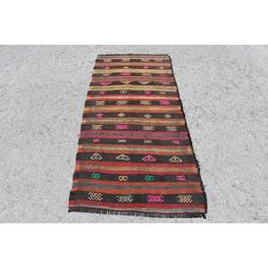 2.8x6.3 ft Turkish Accent Rug, <b>Brown</b> Red Vintage Abstract <b>Wool</b> Rug - Product Image 1