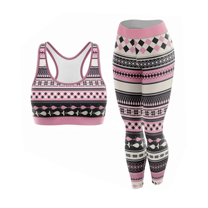 Women Floral Yoga Set 2 Piece Spandex <b>Polyester</b> Breathable Racerback Crop Top High Waist Full Length <b>Leggings</b> - Product Image 3