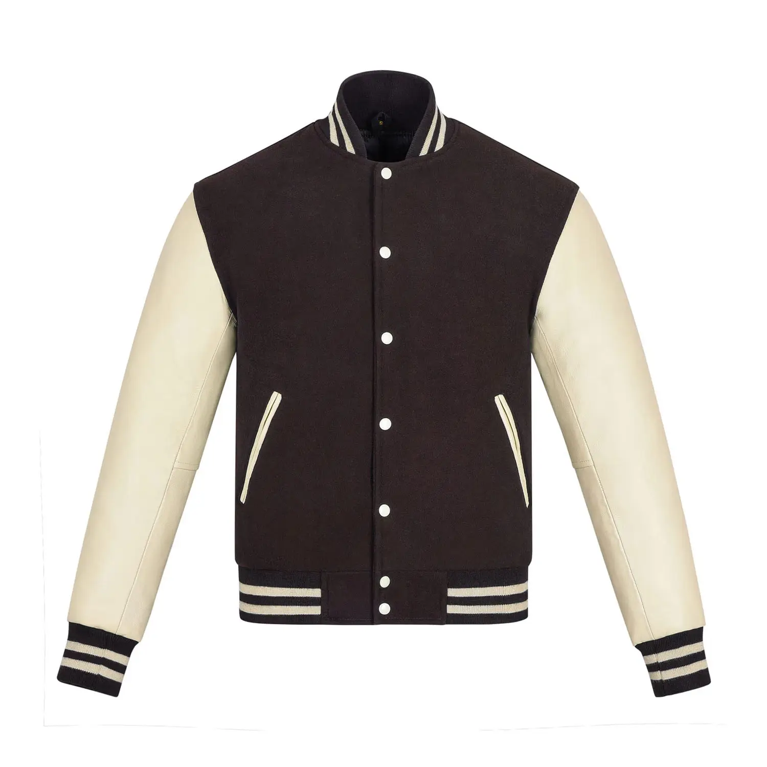 OEM custom two colors men leather long sleeve100% Wool streetwear varsity jacket for men