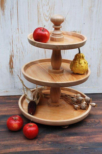Soporte Redondo de Madera de Tres Niveles para Tartas, Hecho a Mano, Multifuncional, Apto para Lavavajillas, para Bodas, Postres, Artesanía Saniya - Product Image 2