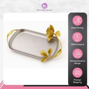 Luxury <b>Silver</b> Color Rectangular Metal Serving <b>Tray</b> with Elegant Floral Handles Premium Quality <b>Decorative</b> Tabletop <b>Tray</b> for Home - Product Image 3