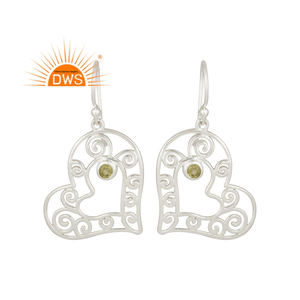 Hot Selling Sterling Silver Natural <b>Peridot</b> Gemstone Heart Design Dangle <b>Earring</b> Custom Jewelry Manufacturer - Product Image 1
