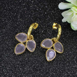 Rose Quartz <b>Fashion</b> <b>Chandelier</b> Drop <b>Earrings</b> - Product Image 3