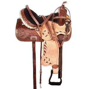 Sillín occidental sin árboles estilo vaquero Diseño curvo de cuero genuino natural con estilo occidental de vaquero auténtico - Product Image 1