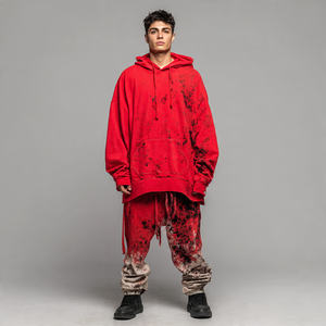 Conjunto Deportivo de Felpa con Hombros Caídos, Bordado y Desgastado para Hombre, Sudadera Extra Grande, Pantalones Deportivos Holgados, Conjunto de Invierno Ecológico - Product Image 1