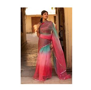 ชุดส่าหรีพิมพ์ลายดอกไม้ผ้าออร์แกนซ่า leheriya คอลเลกชันพรีเมียมพร้อมงานลูกไม้สวยงามสำหรับเด็กผู้หญิงของขวัญมีวางจำหน่ายจากอินเดีย - Product Image 1