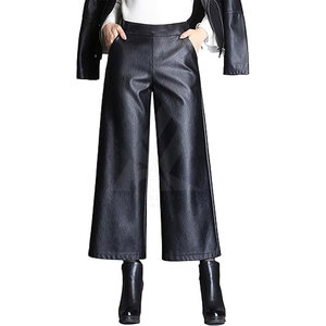 กางเกงหนังลำลองสำหรับผู้หญิงกางเกงเอวยางยืดสไตล์ด้านหน้าเรียบระบายอากาศมาใหม่ - Product Image 1