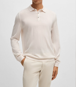 100% coton pour hommes manches longues pour polos tissu tricoté respirant avec motif solide technique teint uni - Product Image 1