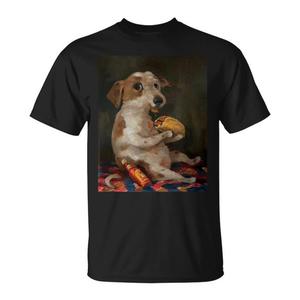 Maglietta promozionale con cane che mangia un taco con salsa piccante - Product Image 1