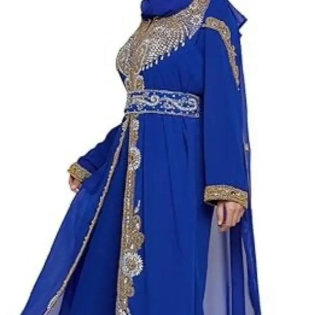 ANIIQ Vestido longo feminino Dubai Kaftan Farshad Caftan manga comprida Georgette étnico, de noiva, de noite, de festa, vestido de noiva