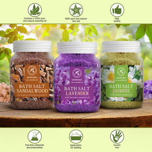 Set Corporal de Sal Marina Natural Aromatika con Sándalo, Lavanda y Jazmín para Baño 3 en 1, 3 x 400g, Kit de Aromaterapia SPA - Product Image 2