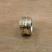 Bague rotative en argent sterling 925, anneau anti-anxiété pour le pouce, bijoux en laiton et cuivre, anneau rotatif multi-métaux, anneau large