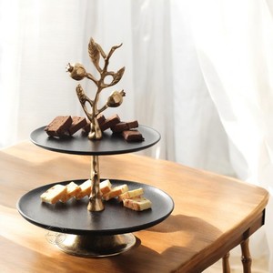 Hot Selling 2-Tier Aluminium <b>Cake</b> <b>Stand</b> Antique Gold and Black Finished Great for Muffin <b>Cake</b> and Fruits Serving <b>Stand</b> - Product Image 1