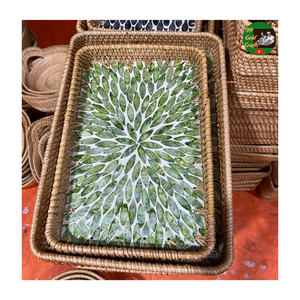 Plateau de service en mosaïque de nacre et de rotin, fait à la main, nouveau plateau combiné en rotin et en nacre de coquillage pour le thé et le café - Product Image 4
