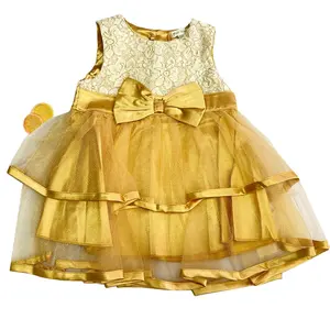 Vente en Gros Robe Bébé Fille Robe à Motif Doré pour Bébé 3-9 mois en Polyester et Coton