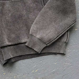 Hombres Streetwear Moda Tallas grandes Jersey de manga larga Vintage Washed 100% Cotton Knit Hoodie - Product Image 2