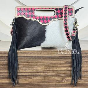 Sac à main pour femme en cuir de vachette véritable de haute qualité, fait main, à carreaux, élégant, à bandoulière unique, avec franges - Product Image 1