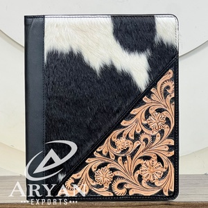 Aryan Exports Western Design Hand Tooled Genuine Cowhide <b>Leather</b> Transparent A5 Binder Floral Carved Style Portfolio Cover - Product Image 1