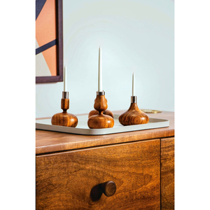 Ensemble de 3 bougeoirs et bougeoirs en bois de teck brun faits à la main, accents décoratifs de table élégants pour hôtel et maison - Product Image 2