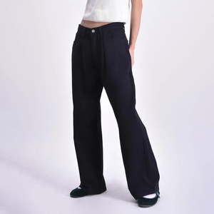 Pantalon évasé taille haute délavé style urbain, décontracté et tendance pour femme - Product Image 1