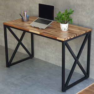 HBMN035 120x60cm Acacia Wood PC <b>Desk</b> with X-Shaped Iron Legs Simple Minimalist Style Office <b>Desk</b> for Hotels <b>Folding</b> Feature - Product Image 2