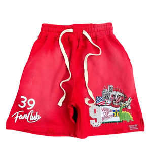 Ropa de calle para hombre, pantalón corto personalizado de algodón desteñido al sol, apliques de felpa francesa, parche bordado, desgastes Vintage, lavado ácido corto - Product Image 5