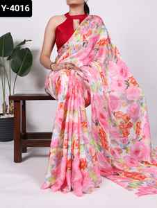 Ropa étnica india Satén opaco con estampado floral con seda Moonga Lisa para ropa informal y de festival Sari elegante para mujer - Product Image 2