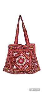 Ethnic Patchwork 100% Cotton Tote Bag with <b>Mirror</b> Work and Hand Embroidered Elephant Motifs Conifer Brand Daily Use - Product Image 2