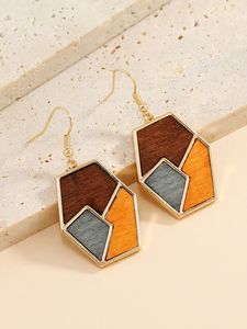 FRIENDLY Gold Foil <b>Black</b> White Resin <b>Heart</b> Shape Earrings Square Round Geometric Wooden Resin Drop Earrings - Product Image 3