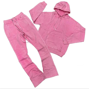 Ensemble de pantalons de survêtement évasés 2 pièces pour hommes personnalisés ensemble de sweat à capuche surdimensionné Streetwear avec poignets zippés pour l'hiver - Product Image 2