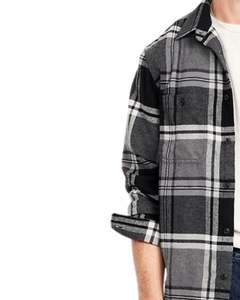 Camisa a cuadros personalizada para hombre, negra y gris, de manga larga, informal, de franela, suave, de algodón, para invierno, al por mayor. - Product Image 3