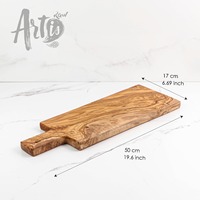 Planche à découper rustique méditerranéenne en bois d'olivier brun doré, sculptée à la main, de qualité supérieure, avec poignée, durable pour la maison
