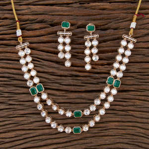 Artificial Kundan Classic Necklace <b>Set</b> With <b>Rose</b> <b>Gold</b> Plating Fashion <b>Jewellery</b> Exporter in India - Product Image 2