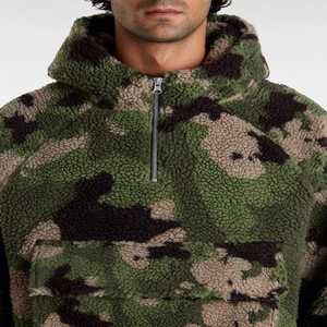 2024 Men's XS Size Casual Quarter <b>Zip</b> <b>Hoodie</b> Camo Print Breathable 100% Cotton Fleece with Low MOQ Winter Hooded Collar - Product Image 4