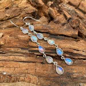 Boucles d'oreilles pendantes en pierre de lune véritable, argent sterling 925, faites à la main, bijoux uniques et tendance, cadeau pour femmes et hommes - Product Image 2
