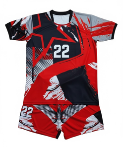 ชุดฟุตบอลแบบกำหนดเองเป็นมิตรกับสิ่งแวดล้อม ผลิตจากโพลีเอสเตอร์ 100% สำหรับสโมสร แห้งเร็ว ระบายอากาศได้ดี ชุดเสื้อและกางเกงขาสั้น ชุดกีฬา ชุดฟุตบอล - Product Image 1