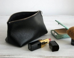 Neceser de piel auténtica con cierre de cremallera, bolsa de cosméticos de la mejor calidad, Color negro - Product Image 2