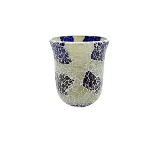 Vas bunga kaca dekoratif baru Pot mosaik abu-abu Lite biru untuk dekorasi rumah buatan tangan dalam jumlah besar