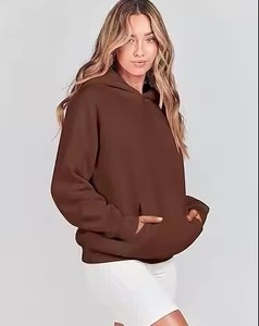Venta al por mayor de sudaderas con capucha de las mujeres personalizadas hombro caído moda ropa casual de gran tamaño de color sólido suave y cómodo sudaderas con capucha de las mujeres - Product Image 6