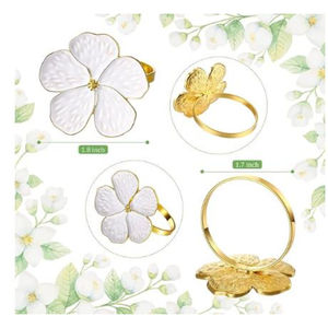 Nuevo anillo de servilleta de flores con estilo, corbata de tejido decorativo, hebillas de servilleta florales blancas para banquete de boda - Product Image 3