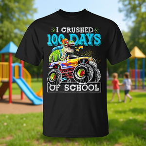 Camiseta Promocional para Niño con Diseño de Camión Monstruo Dinosaurio Triturado, 100 Días de Escuela - Product Image 3