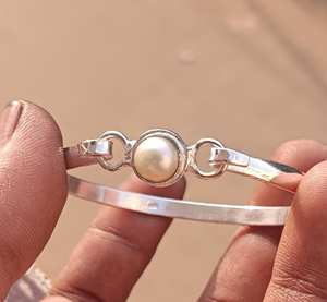 Sterling Silver Plated <b>Boho</b> Interlock Pearl Stone Vintage Bahamian Bangle Stackable Adjustable <b>Bracelet</b> Women Fashion Jewelry - Product Image 4